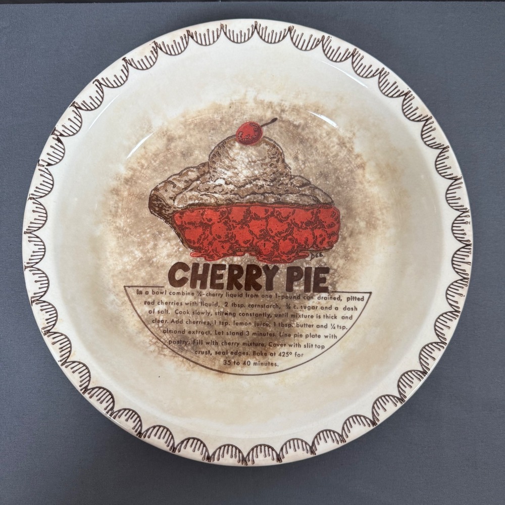 Vintage Ceramic Cherry Pie Recipe Baking Dish